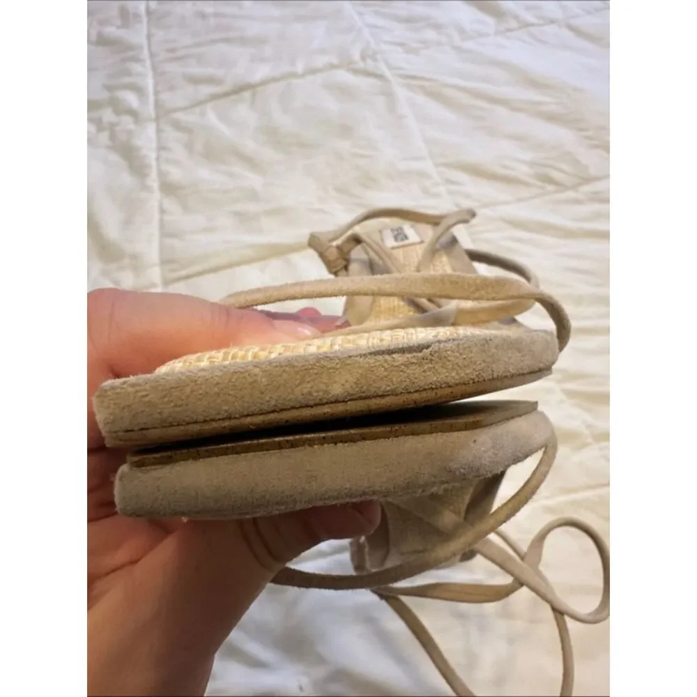 Steve Madden Locke Strappy Sandal Heels Womens 8 Square Toe Taupe Raffia Wrap